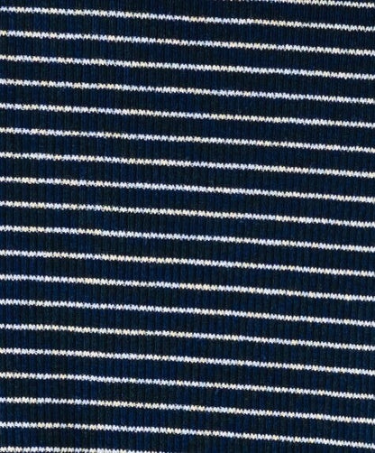 Navy pinstripe fabric swatch