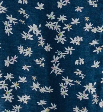 Blue floral fabric swatch.