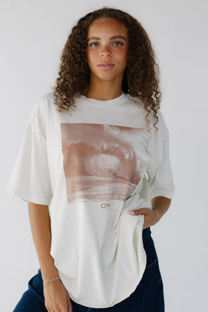 O'Neill OG Wave Tone Oversized Tee in light cream with a large front brown graphic.  SU2641801
