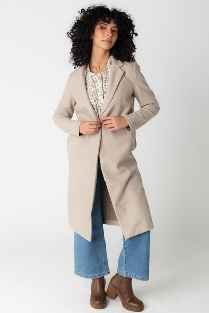 Oatmeal dressy long coat with pockets