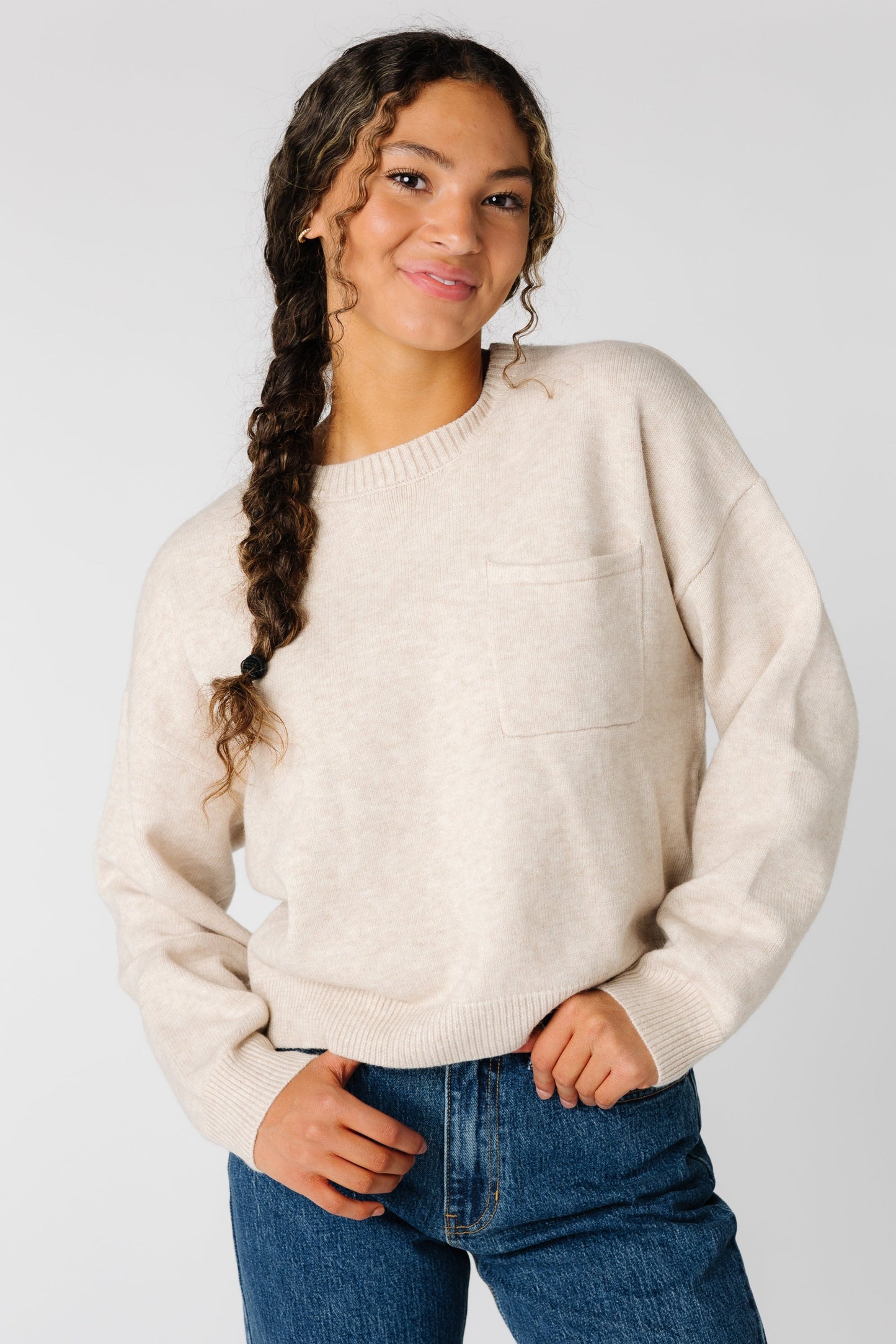 Classic oatmeal single pocket pullover