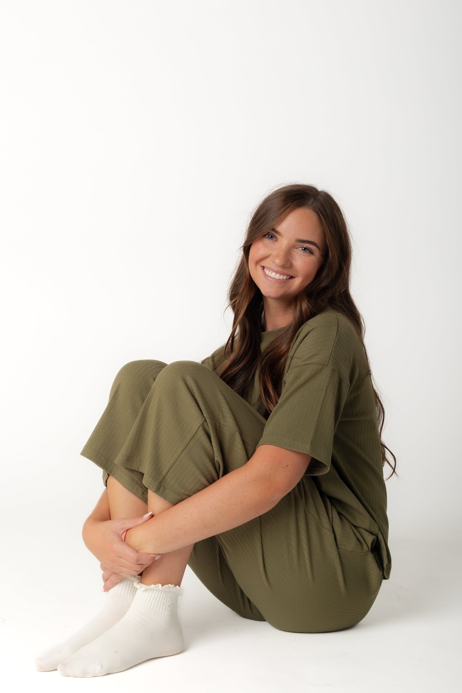 Olive short sleeve lounge two piece set