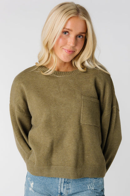 Modest olive single pocket pullover