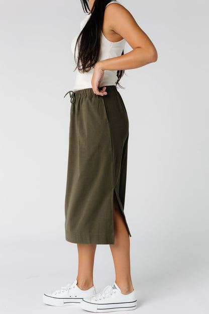 Brass & Roe olive knit skirt with side slit