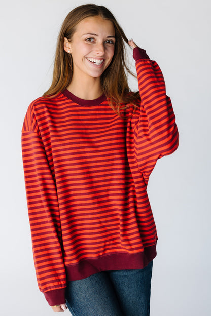 Oversized Striped Sweatshirt in burgundy stripe for women and teens