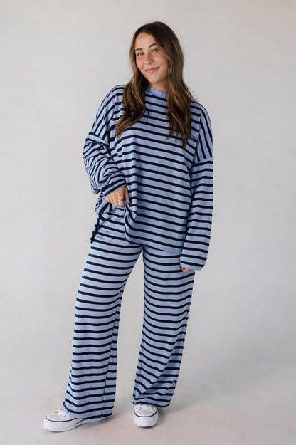 Cutie Petite Everyday Cotton Ribbed Stripe Set  in dark blue for women and teens.