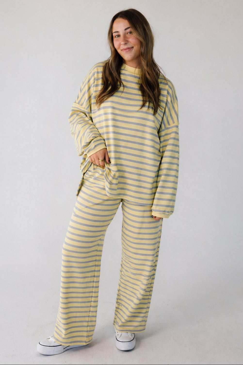 Cutie Petite Everyday Cotton Ribbed Stripe Set in yellow and blue for women and teens.
