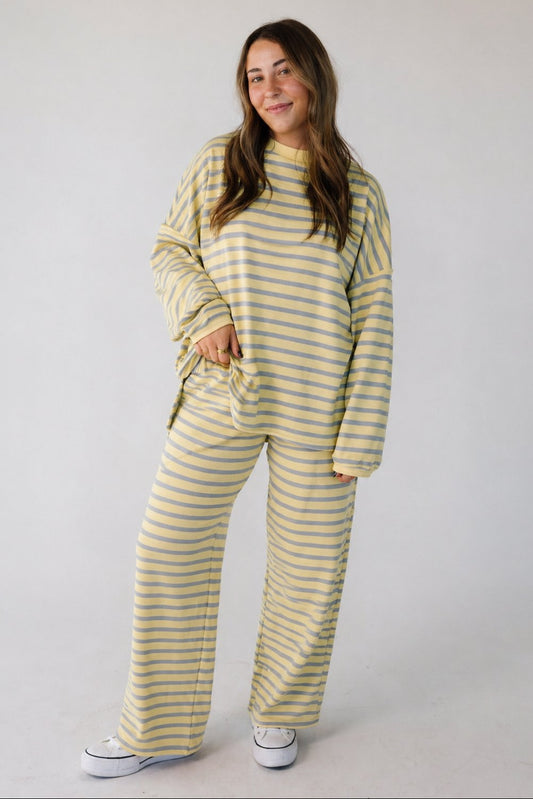 Cutie Petite Everyday Cotton Ribbed Stripe Set in yellow and blue for women and teens.
