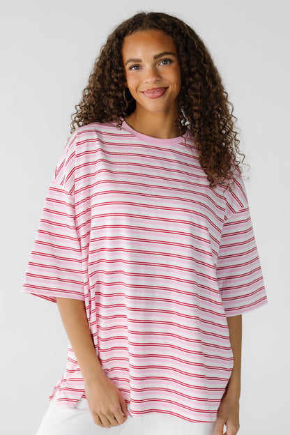 Pink Stripe Oversized Tee WOMEN'S T-SHIRT Things Between Pink S 