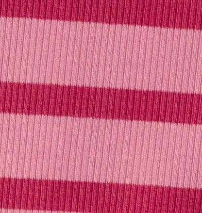 Fabric swatch in pink and mauve stripe.