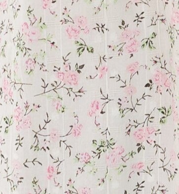 white with pink floral print fabric swatch