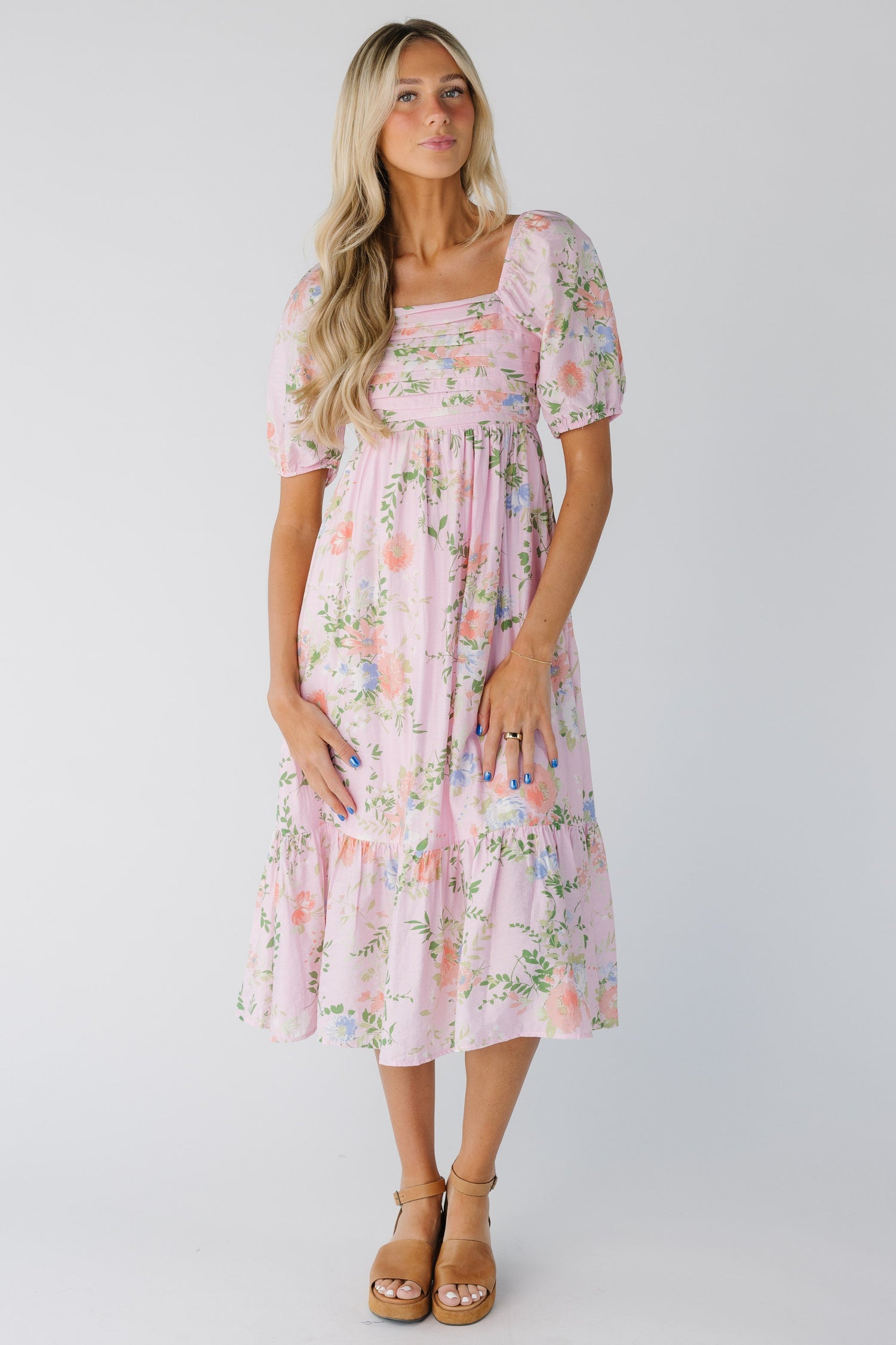 Mandy Pleated Dress in pink floral