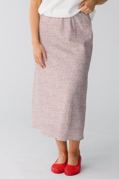 Modest red floral midi skirt