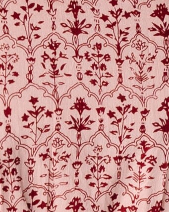 Pink and burgundy print fabric swatch