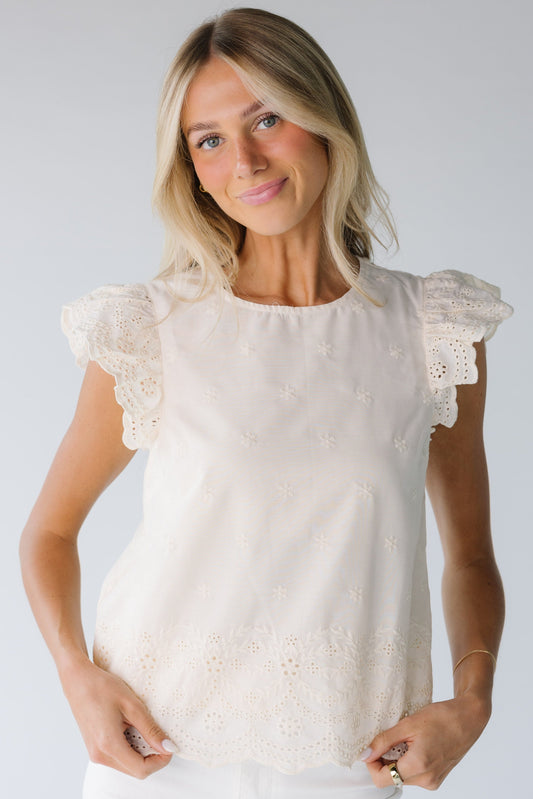 Sally Ruffle Sleeve Top WOMEN'S TOP In February Vanilla S 