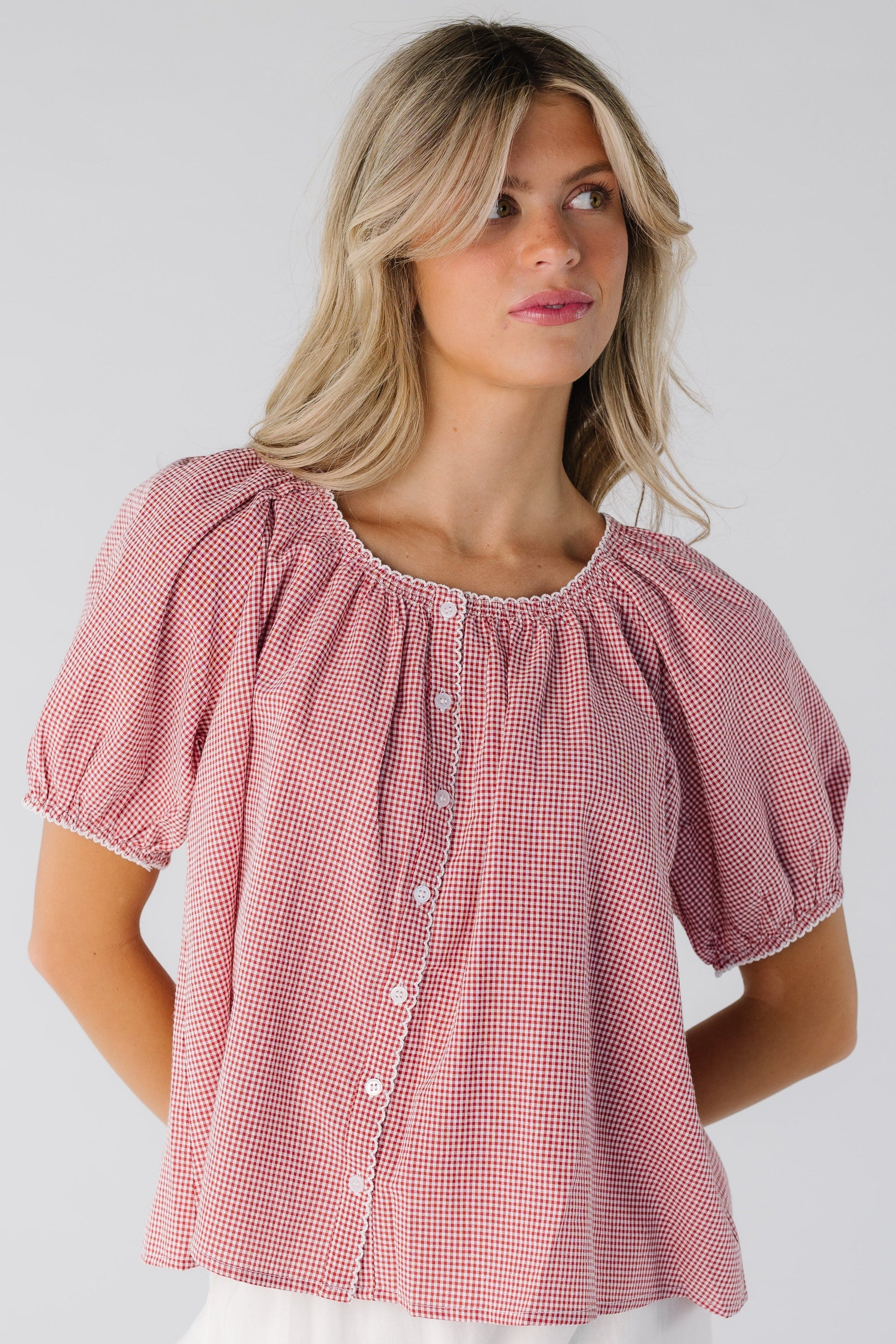 Scallop Edge Gingham Top WOMEN'S TOP Things Between 