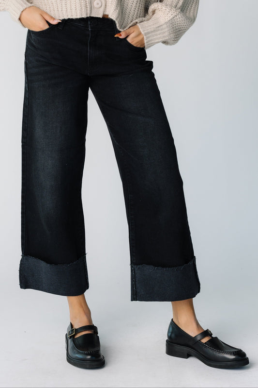 The Scissor Cut Cuffed Slim Wide Pant in washed black for women and teens