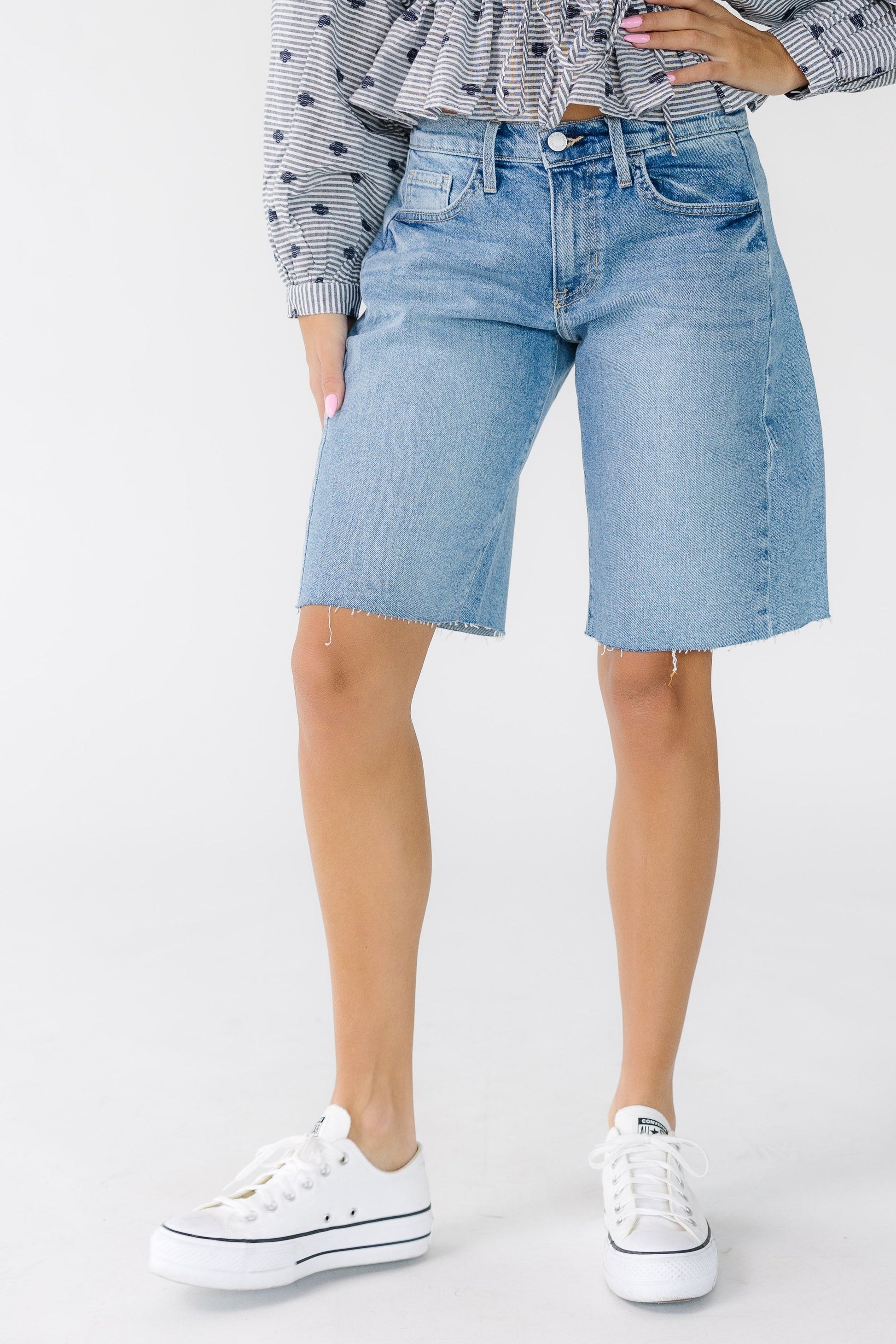 Seamed Denim Shorts WOMEN'S DENIM Just Panmaco Light Denim XS 