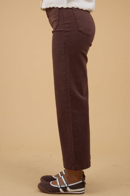 Date Time Pocket Wide Leg Denim in brown for women and teen girls.