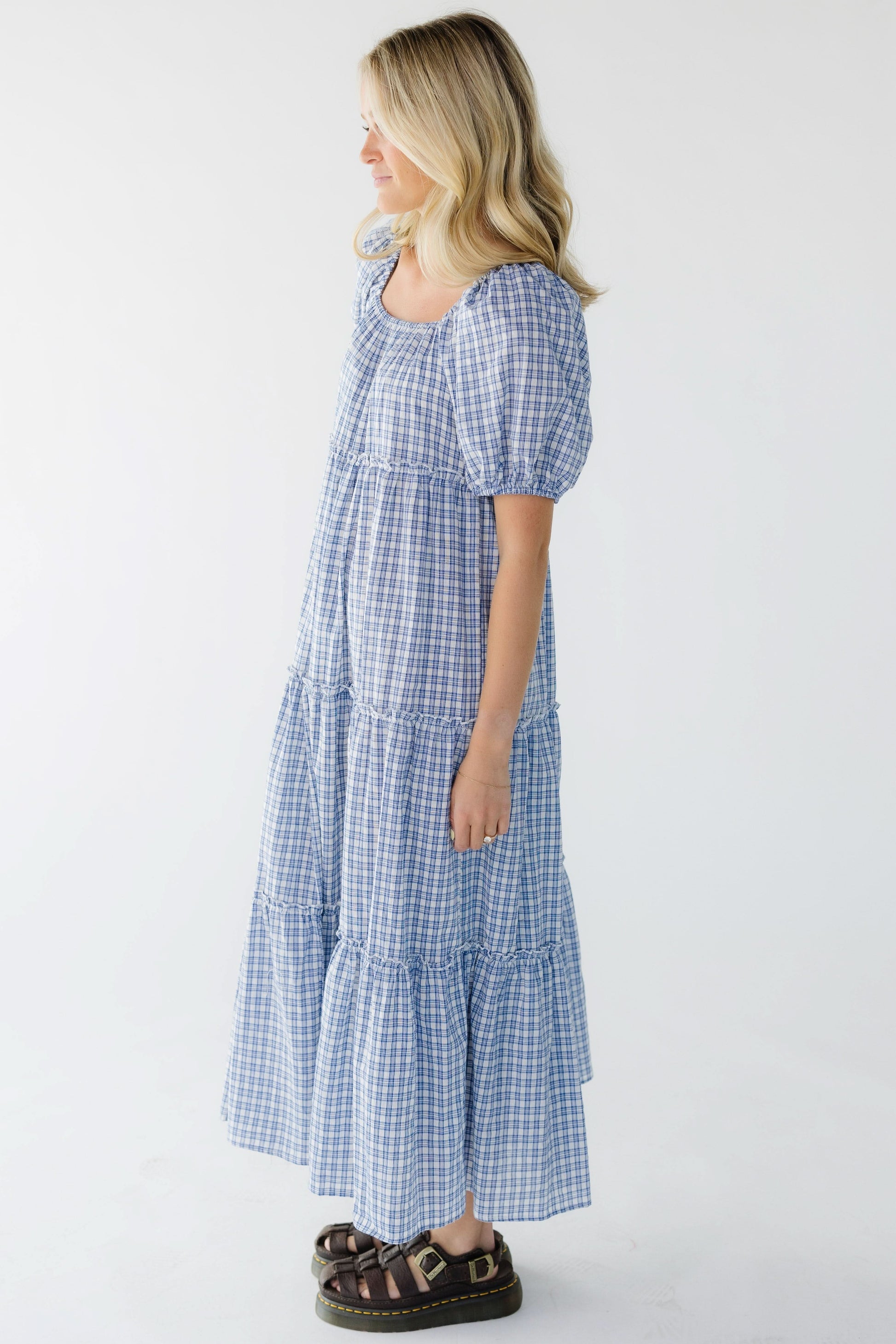 Brass & Roe Modest Charity Tier Dress Blue Gingham / XXL