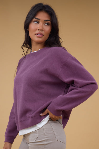 Always On Crew Pullover Knit in purple for women and teen girls.