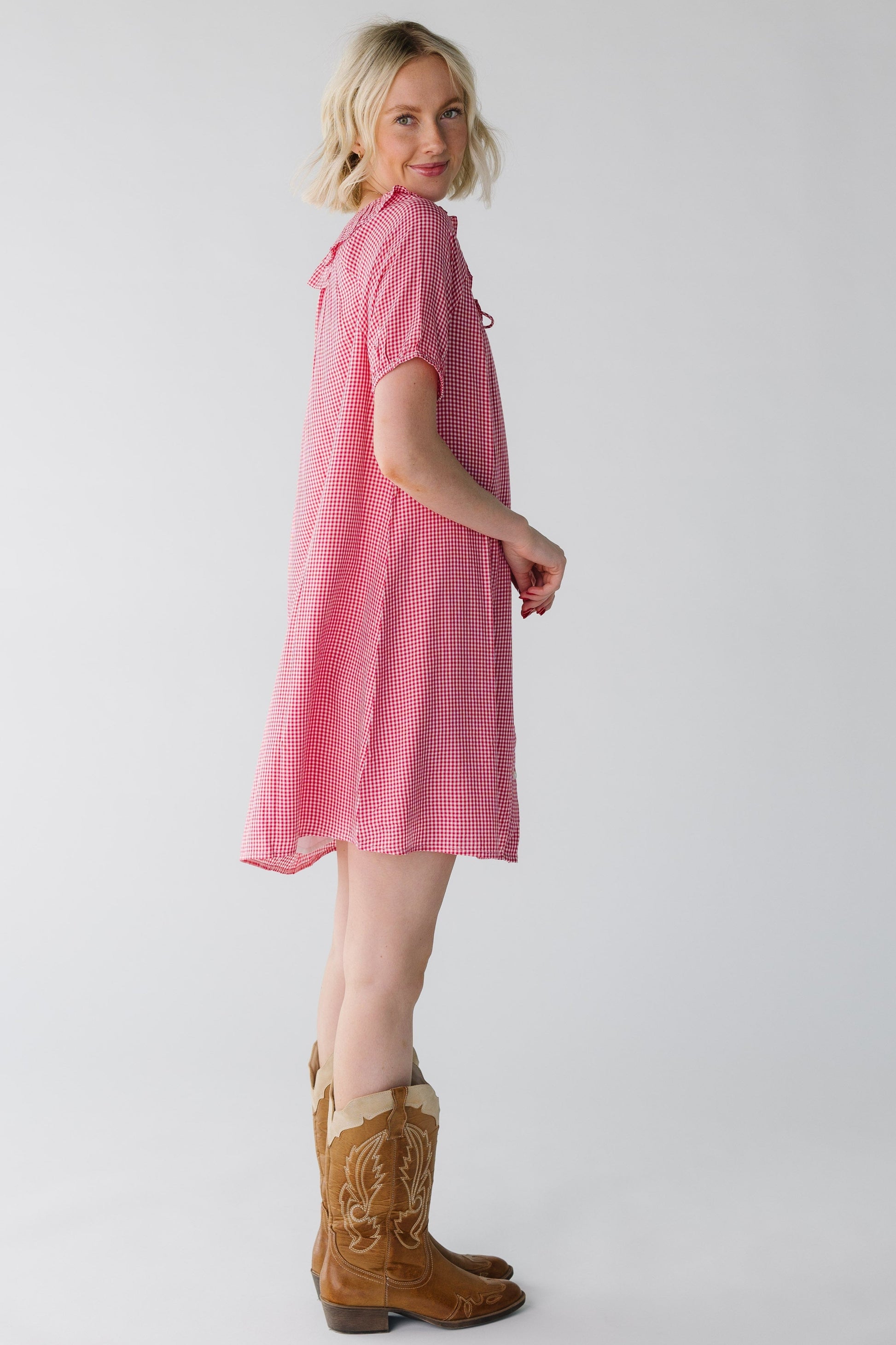 Collar Gingham Knee Dress WOMEN'S DRESS Citrus 