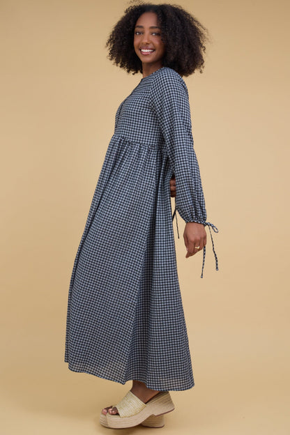 Brass & Roe The Ana Gingham Dress in blue gingham for women and teenage girls.