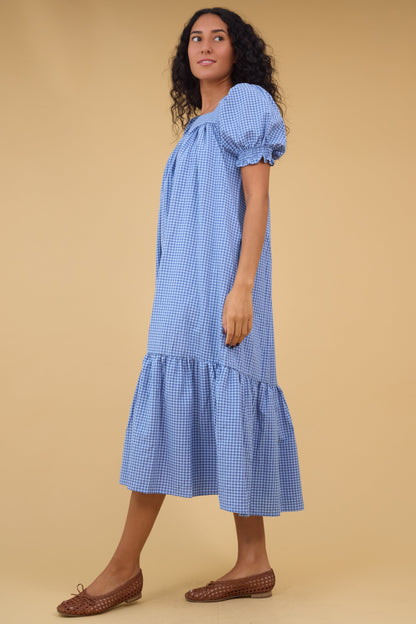 Brass & Roe The Forever Dress in blue gingham for women and teen girls.