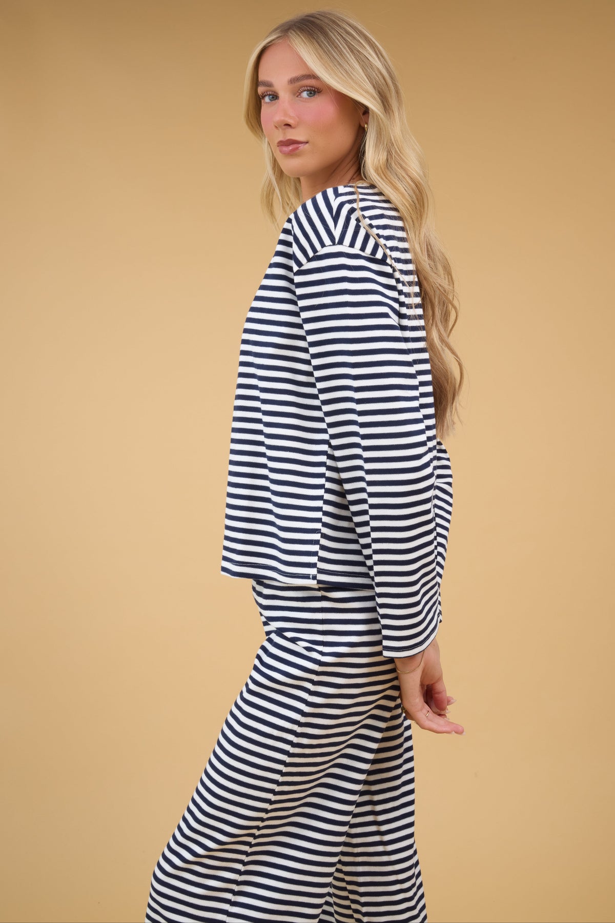 Brass & Roe Next Day Stripe Set in navy & white stripe for women and teenn girls.