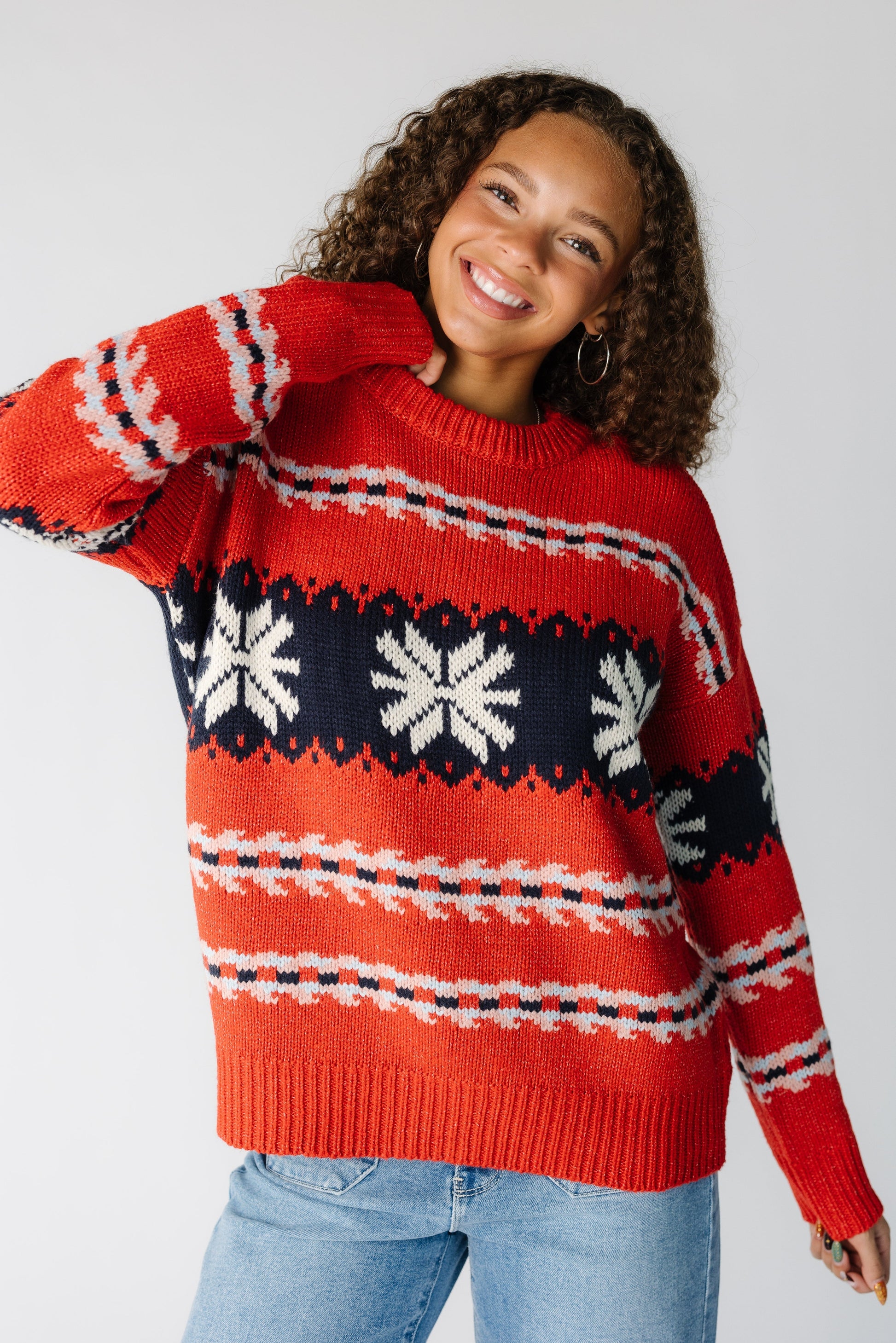 Snowflake Crewneck in red for women and teens