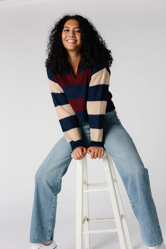 Bold wide stripe pullover sweater