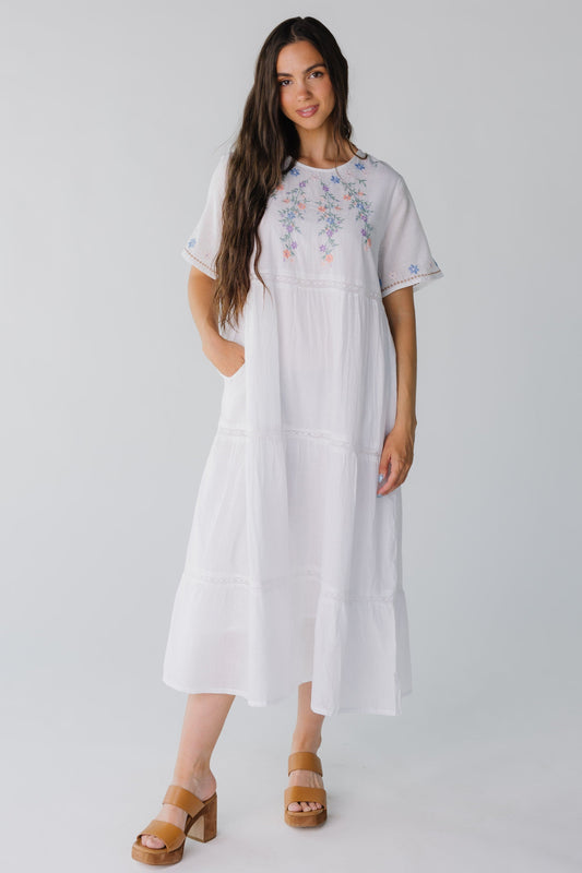 Citrus Spring Tiered Embroidered Dress WOMEN'S DRESS Citrus White XS 