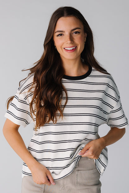 Striped Boxy Tee in white and black stirpe