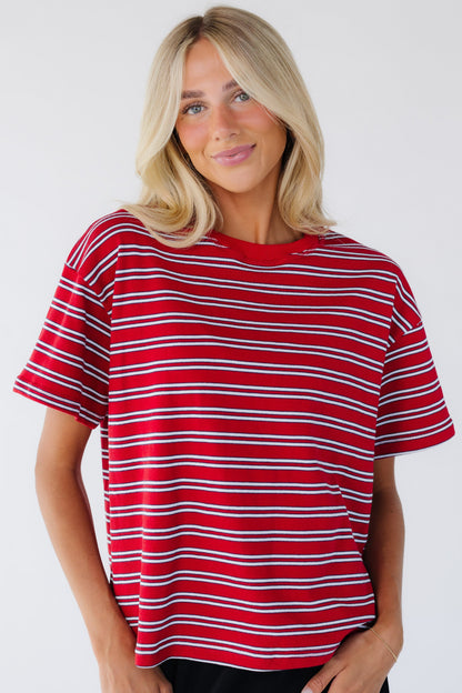 Striped Terry Crew Neck Tee WOMEN'S TOP Things Between Red S 