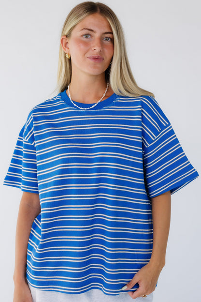 Striped Terry Crew Neck Tee WOMEN'S TOP Things Between Blue S 