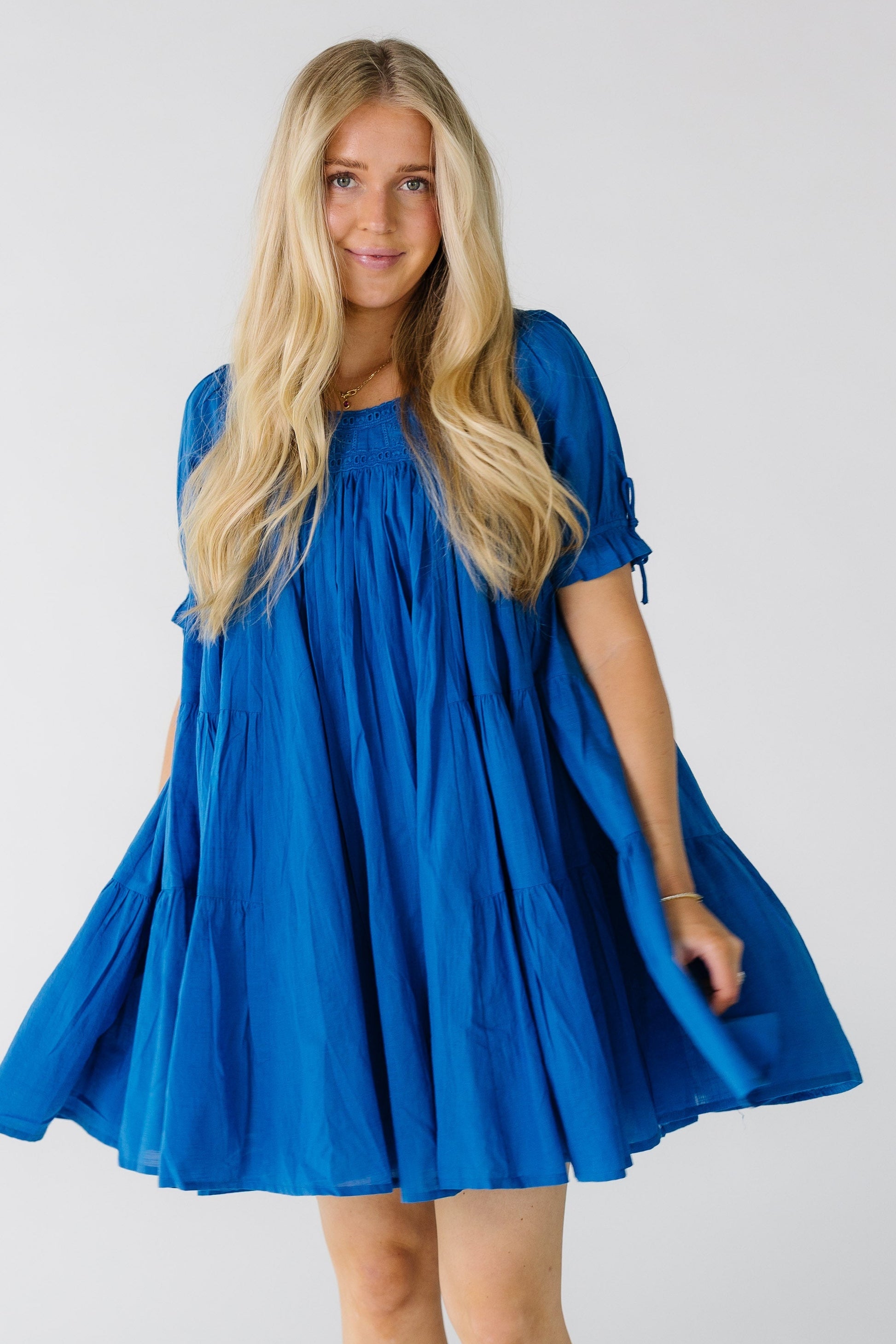 Citrus Spring Take Me Out Knee Dress in royal blue for women and teens.