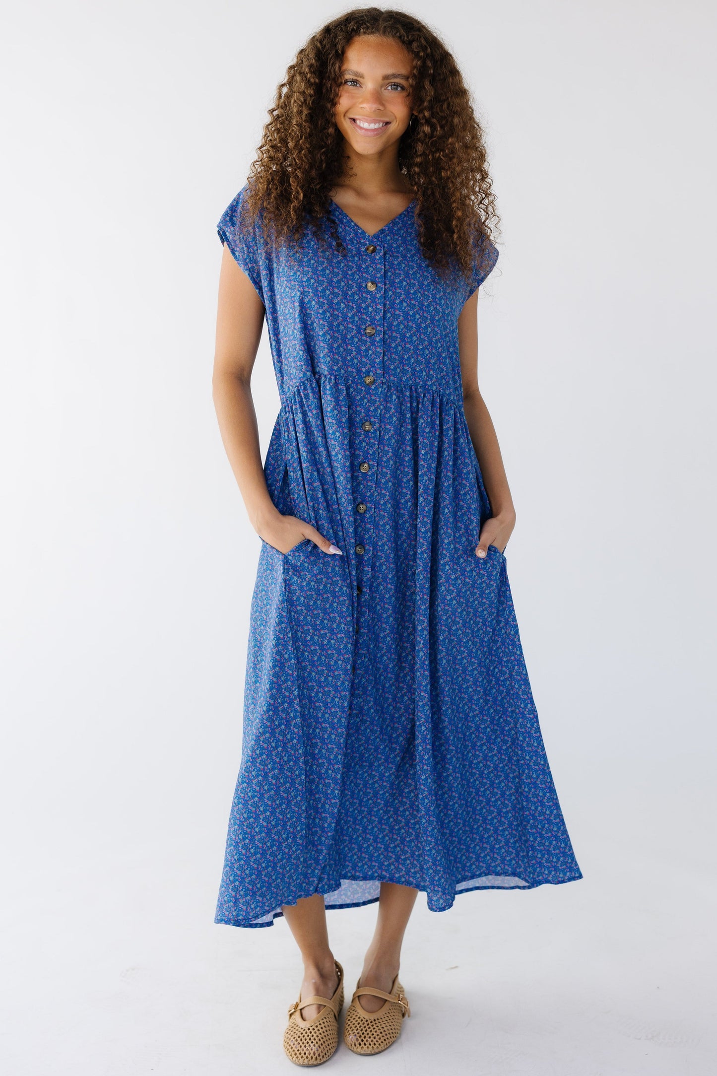 Brass & Roe Melli Button Down Dress WOMEN'S DRESS brass & roe Blue Print XS 