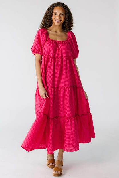 Brass & Roe Charity Spring Gingham Dress  in pink gingham for women and teens.