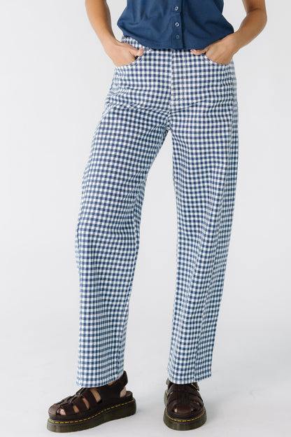 Navy Gingham Barrel Jeans WOMEN'S JEANS Just Panmaco Inc. Navy Gingham 24 