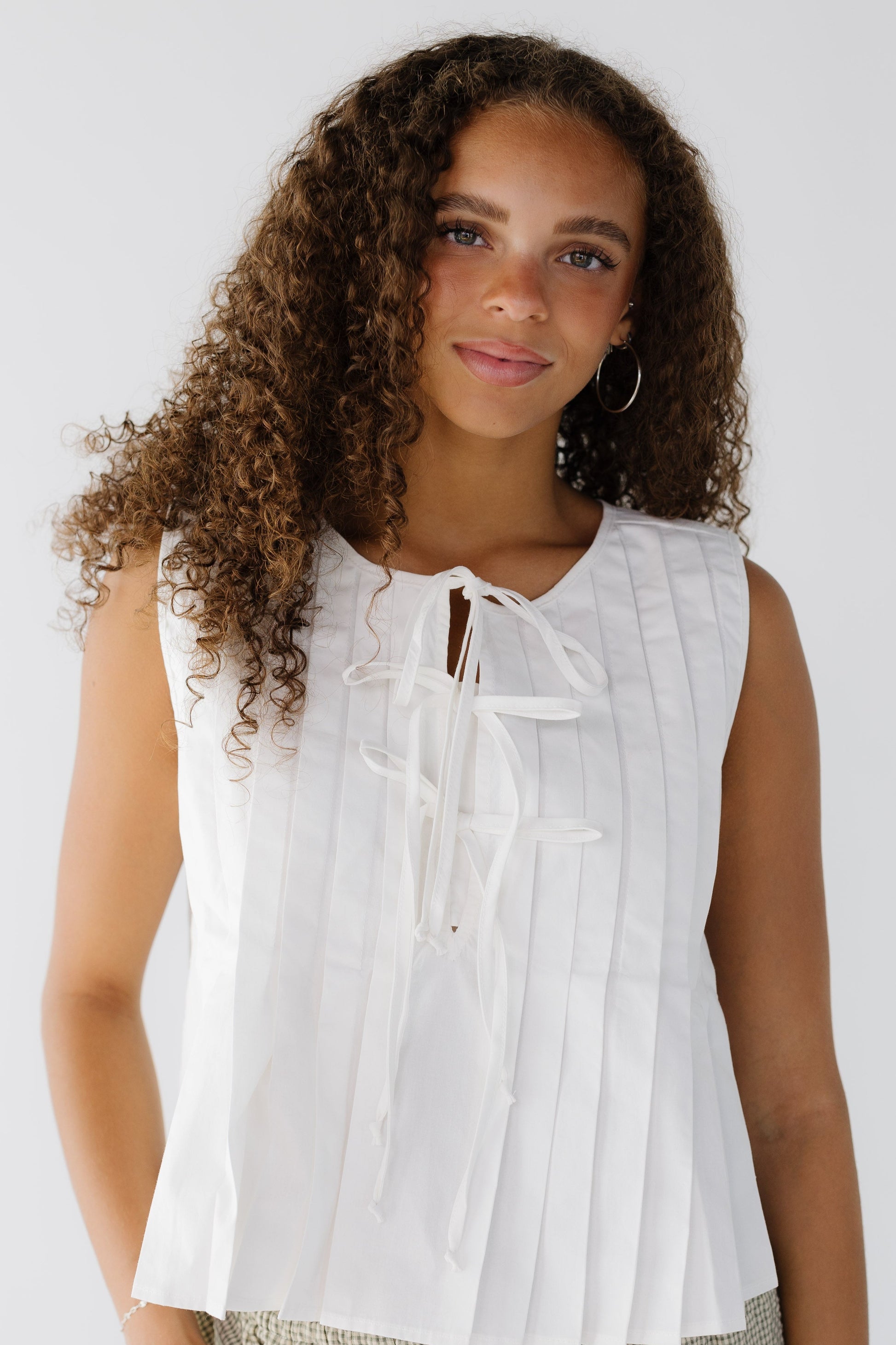 Brass & Roe Jules Flowy Top in white for women and teenage girls.