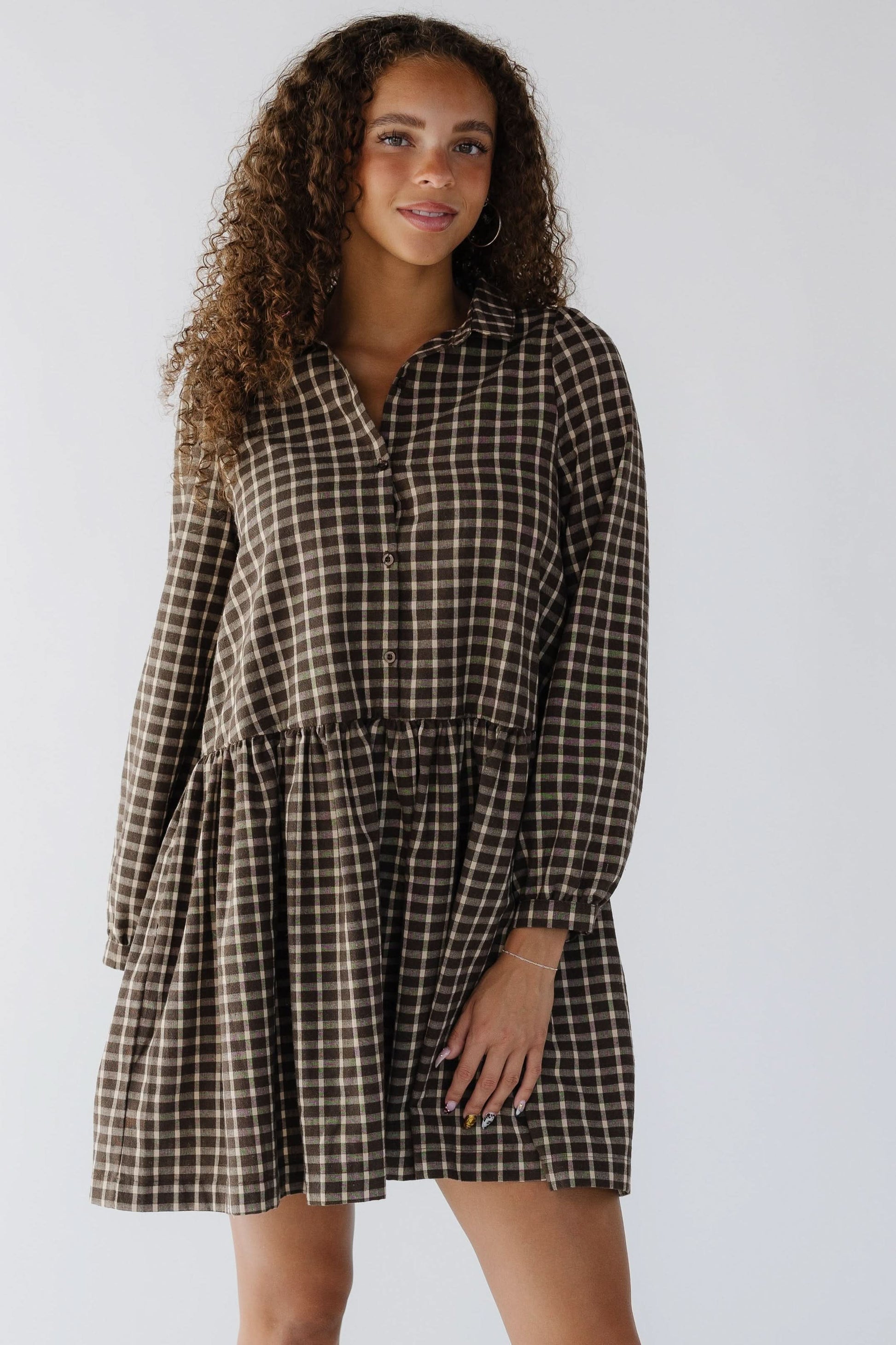 Brass & Roe Marnie Short Dress Brown Gingham / XXS