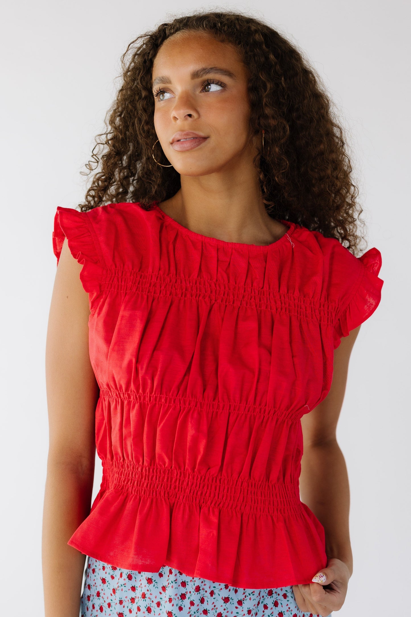 The Iris Top in red for women and teens.