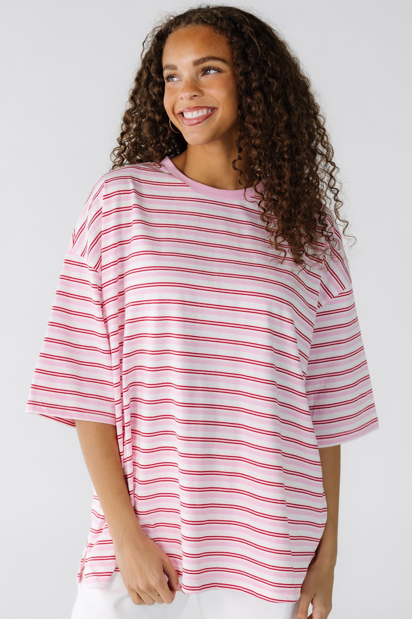 Pink Stripe Oversized Tee WOMEN'S T-SHIRT Things Between 