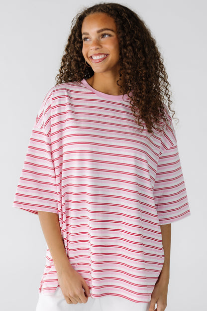 Pink Stripe Oversized Tee WOMEN'S T-SHIRT Things Between 