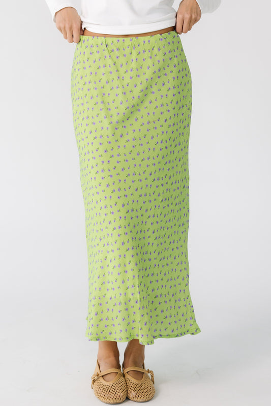 Brass & Roe Ellie Spring Print Skirt in green floral print for women and teens.