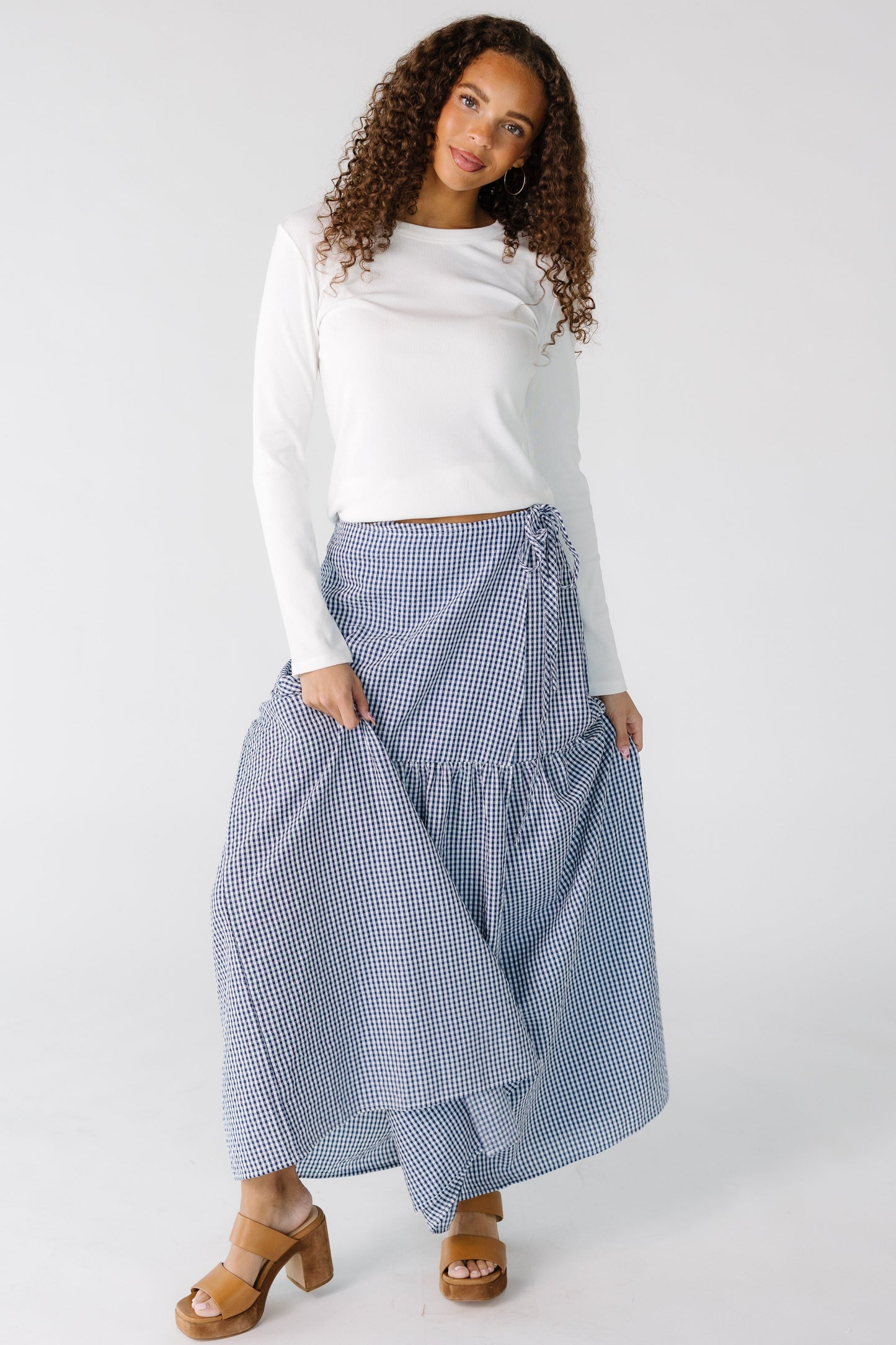 Brass & Roe Penelope Gingham Skirt in navy and white gingham for women and teens.