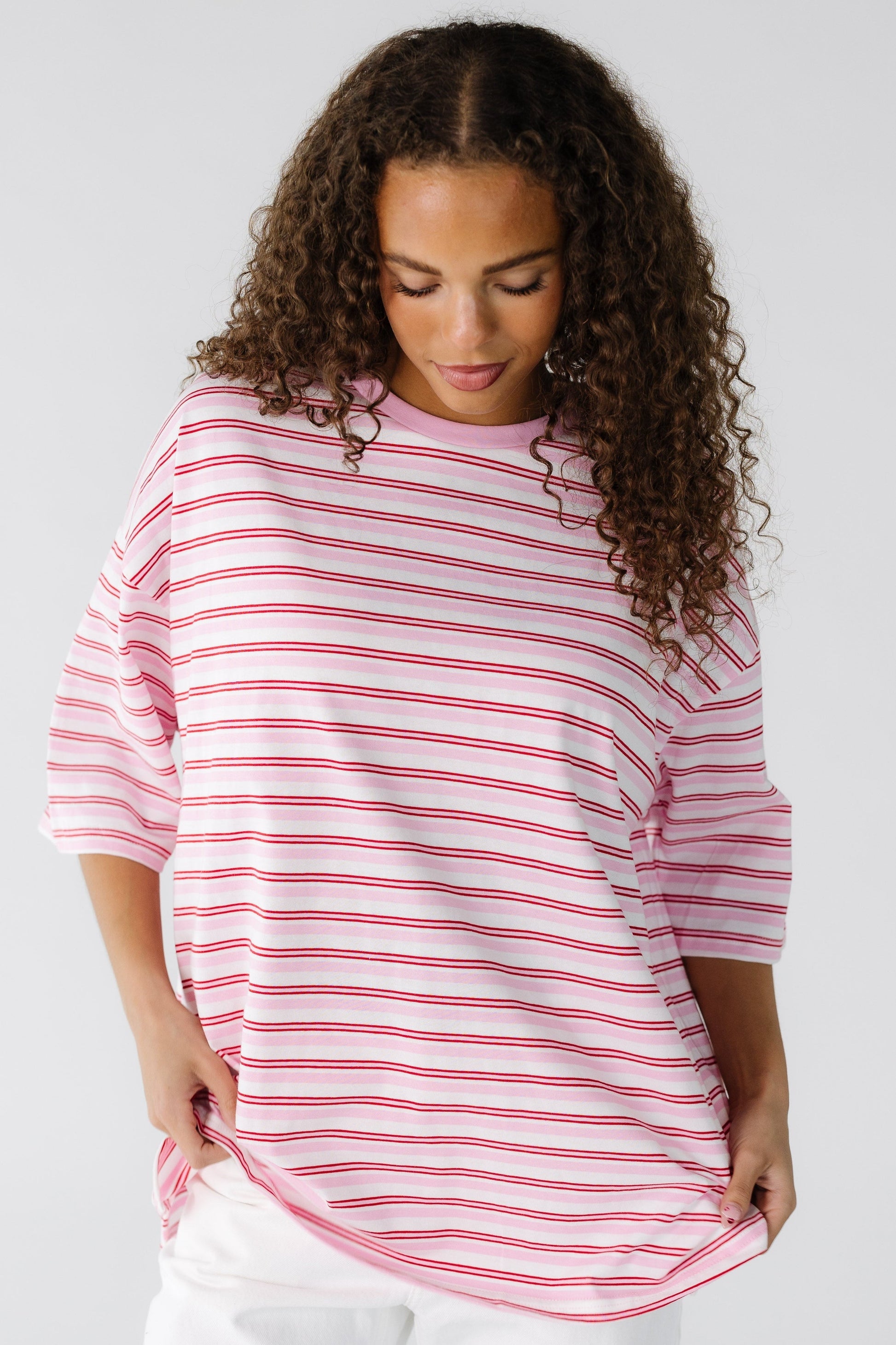Pink Stripe Oversized Tee WOMEN'S T-SHIRT Things Between 