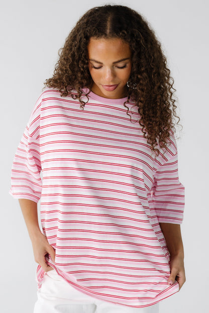 Pink Stripe Oversized Tee WOMEN'S T-SHIRT Things Between 
