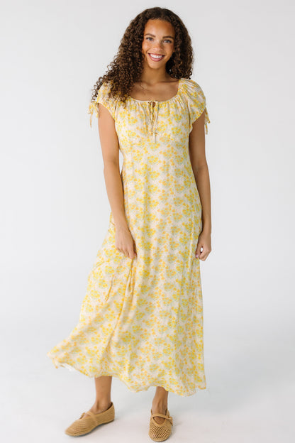 Brass & Roe Alani Dress  in yellow floral print for women and teens.