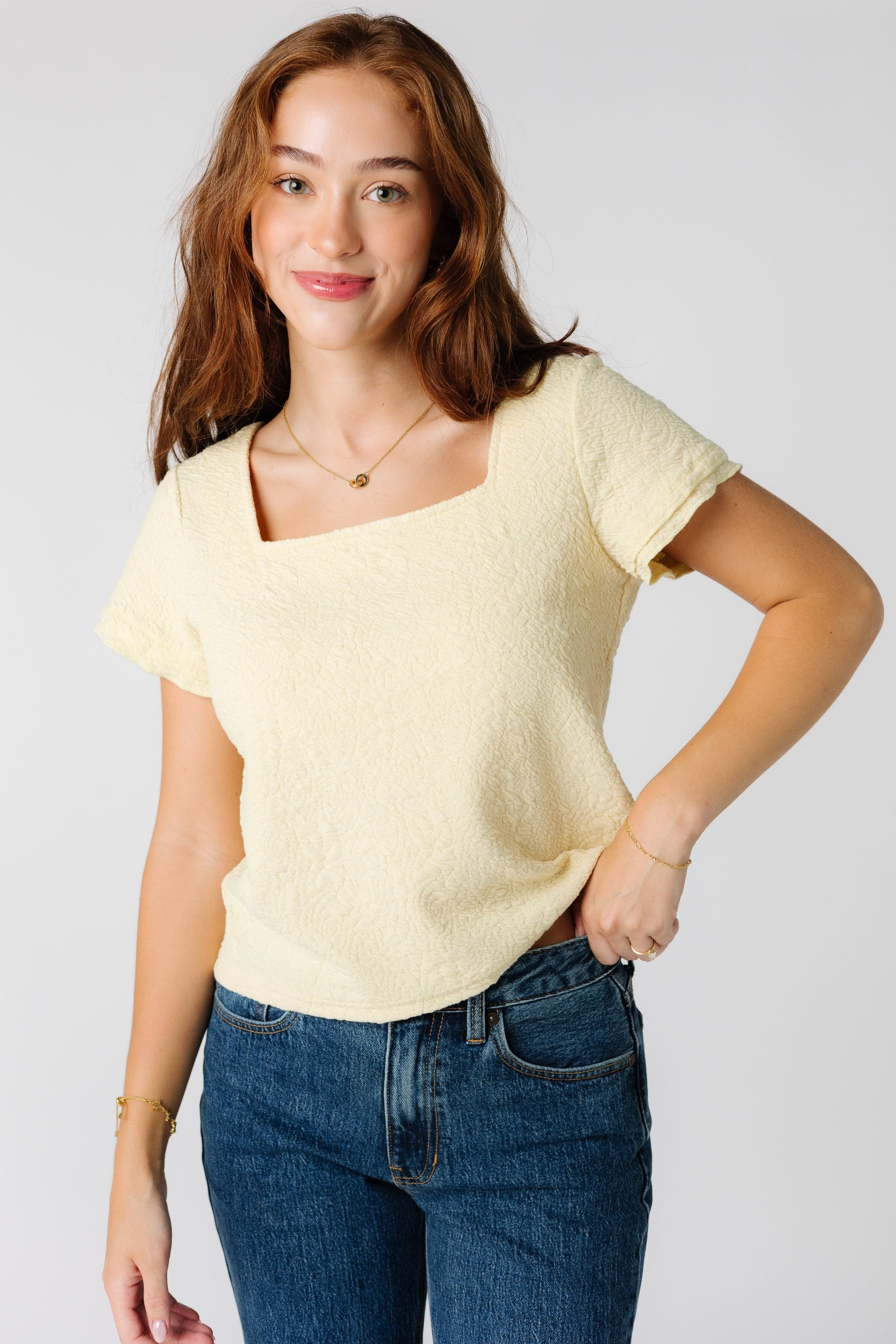 Brass & Roe Textured Square Neck Top WOMEN'S TOP brass & roe 